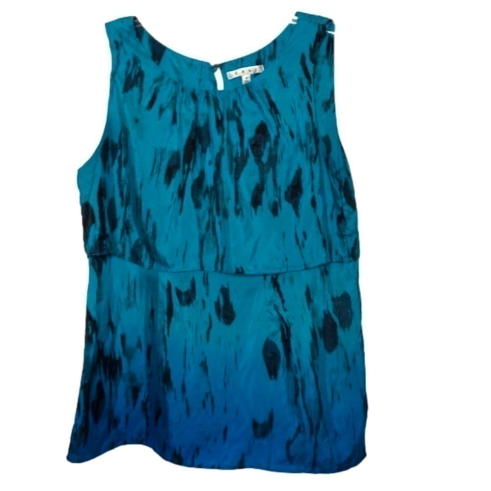 Cabi Style #142 Serene 100% Silk Black & Blue Ombré Tiered Sleeveless Top - Med